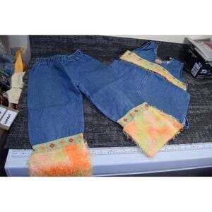 Vintage LITTLE MASS Designer Custom Embellished Denim Shirt Jeans GIRLS 6 Boho